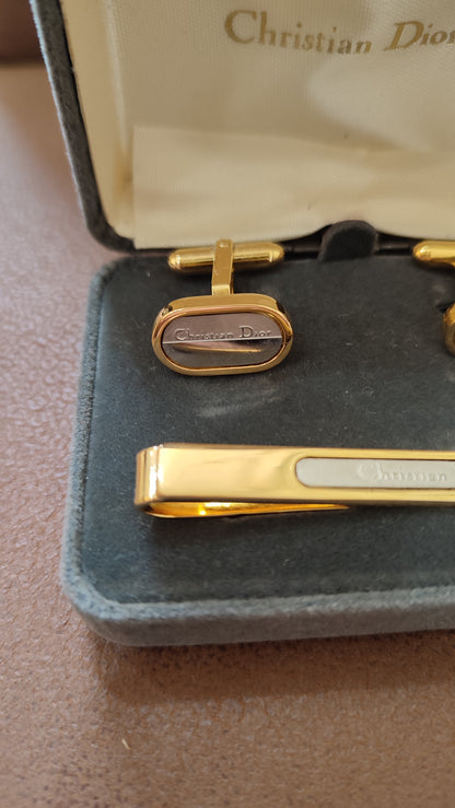 Dior Gold Tone Tie Pin and Cufflinks