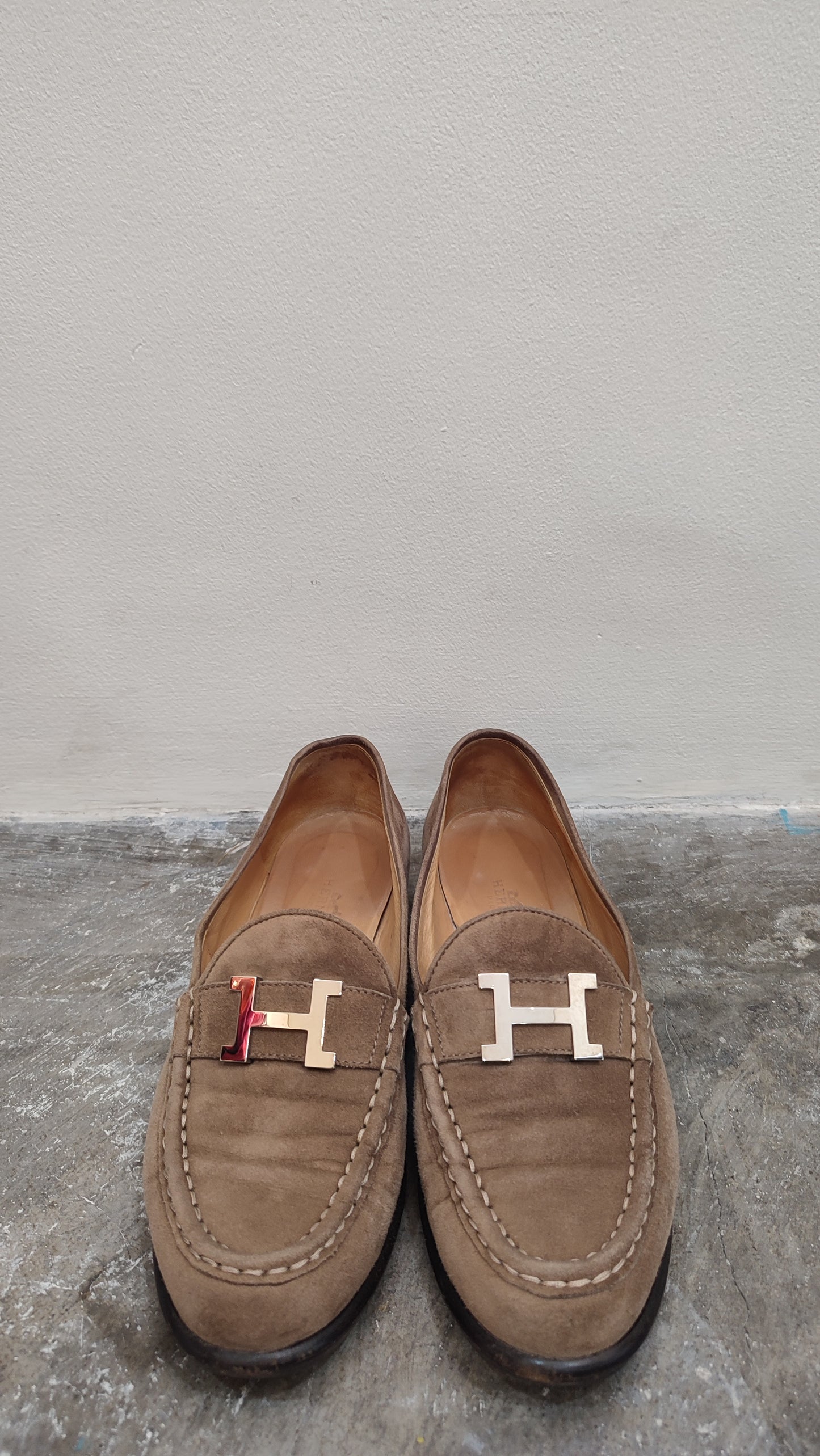 Hermes Constance Suede Mules Brown Size 37 1/2