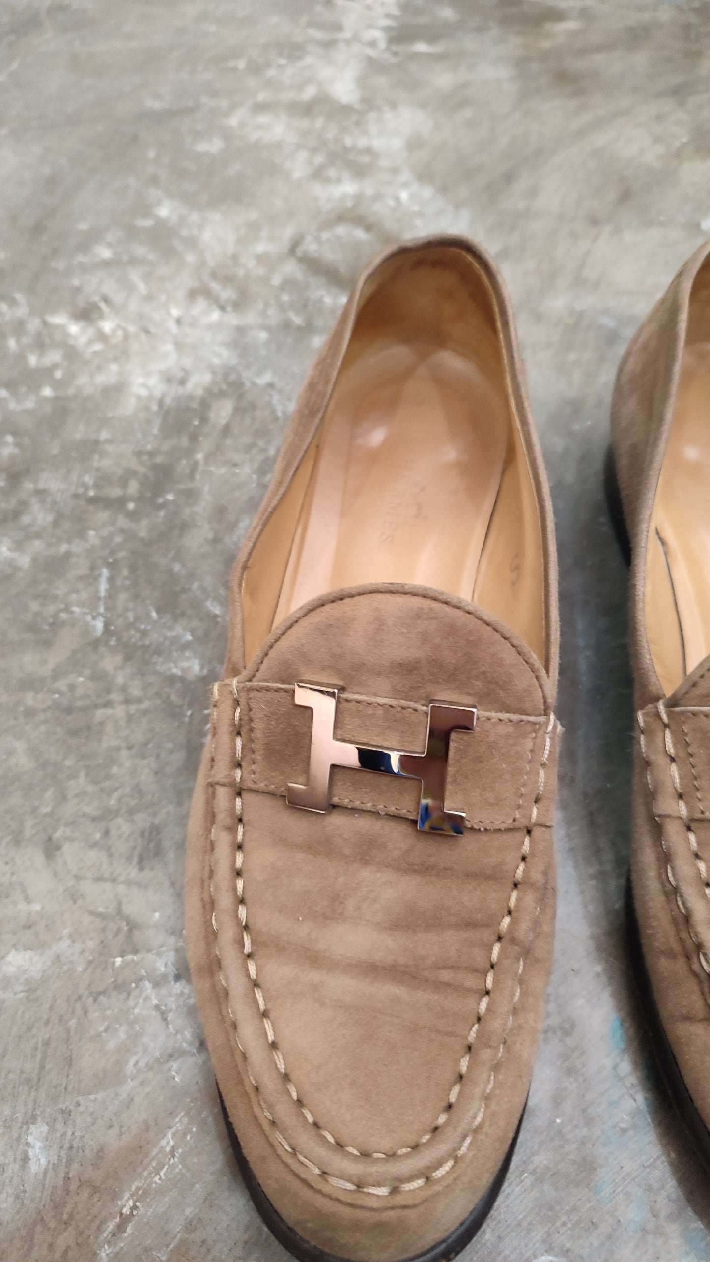Hermes Constance Suede Mules Brown Size 37 1/2