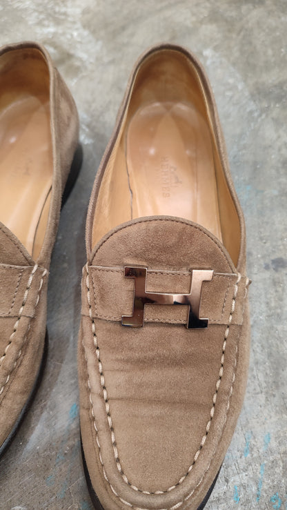 Hermes Constance Suede Mules Brown Size 37 1/2
