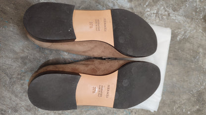Hermes Constance Suede Mules Brown Size 37 1/2