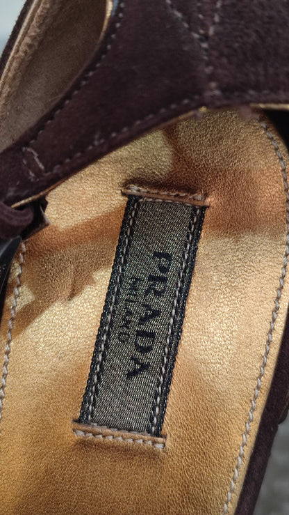 Prada Peep-Toe Suede Pumps Brown Size 37