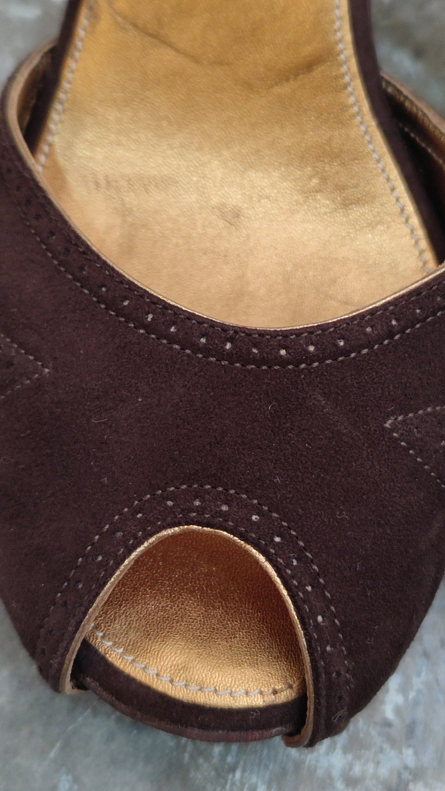 Prada Peep-Toe Suede Pumps Brown Size 37