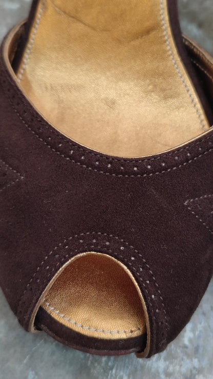 Prada Peep-Toe Suede Pumps Brown Size 37