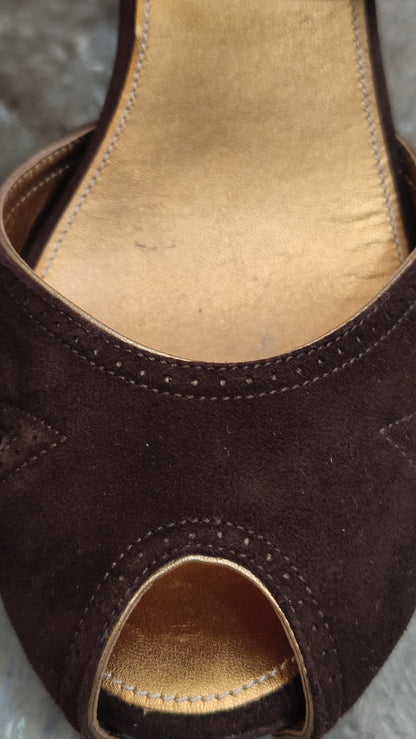 Prada Peep-Toe Suede Pumps Brown Size 37