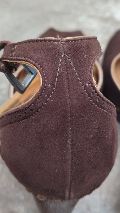 Prada Peep-Toe Suede Pumps Brown Size 37