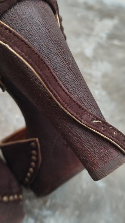 Prada Peep-Toe Suede Pumps Brown Size 37