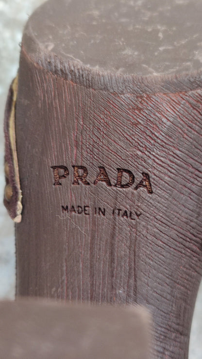 Prada Peep-Toe Suede Pumps Brown Size 37