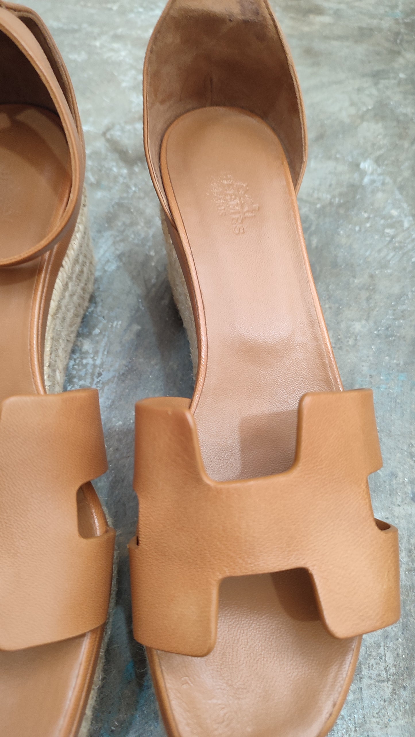 Hermes Elda Espadrille Brown Wedge Sandals Size 38