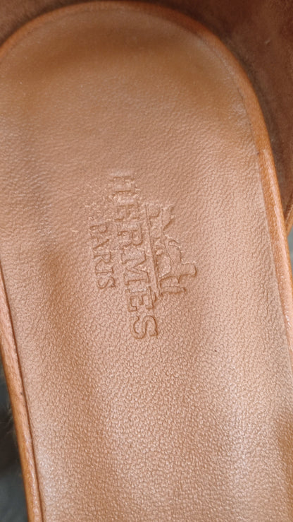Hermes Elda Espadrille Brown Wedge Sandals Size 38