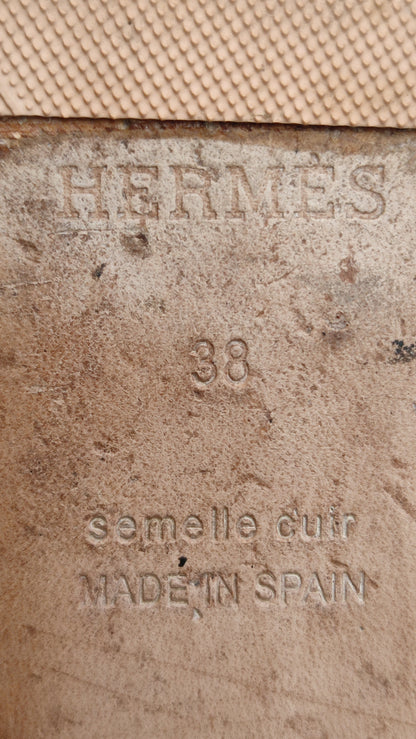 Hermes Elda Espadrille Brown Wedge Sandals Size 38