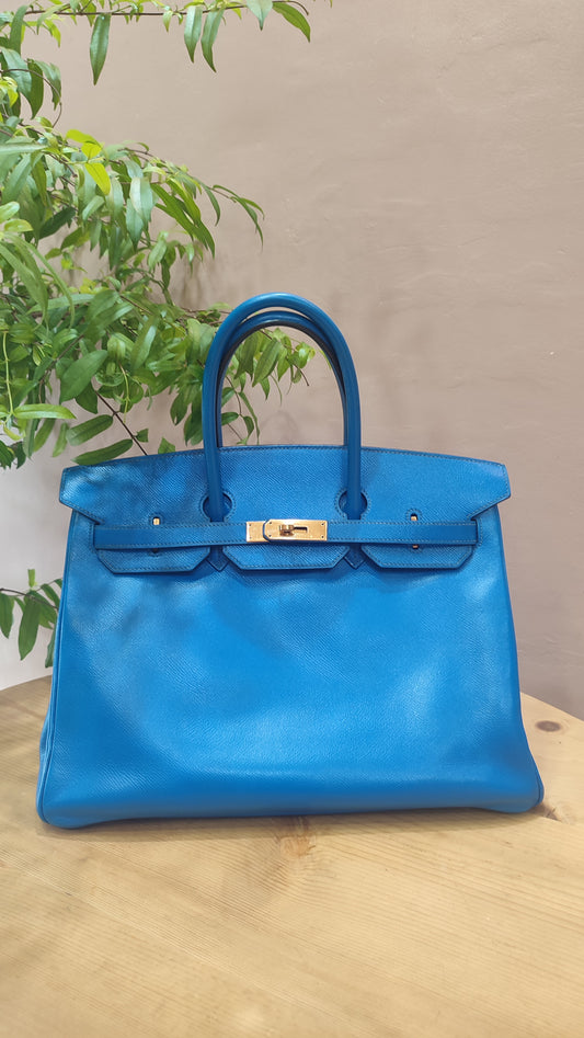Hermes Birkin 35 Epsom Bleu Stamp A Square 1997