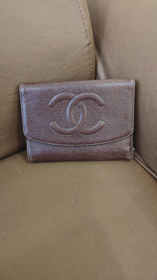 Chanel Bi-fold Wallet Burgundy Caviar Series 5