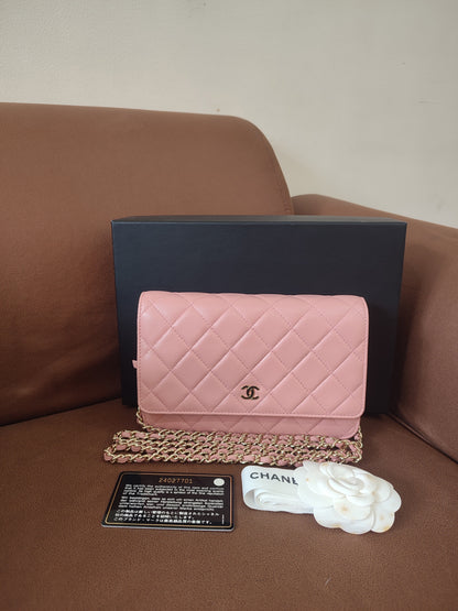 Chanel Classic Wallet On Chain Lambskin Pink GHW Chanel Classic Wallet On Chain Lambskin Pink Series 24