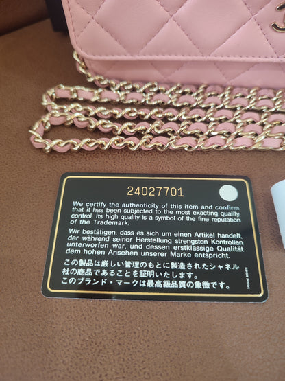 Chanel Classic Wallet On Chain Lambskin Pink GHW Chanel Classic Wallet On Chain Lambskin Pink Series 24