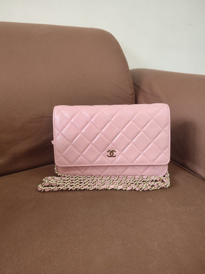 Chanel Classic Wallet On Chain Lambskin Pink GHW Chanel Classic Wallet On Chain Lambskin Pink Series 24