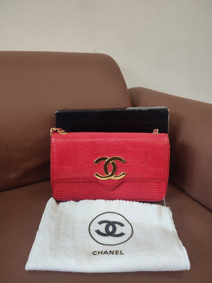 Chanel Vintage Lizard Flap Bag Red Series 1