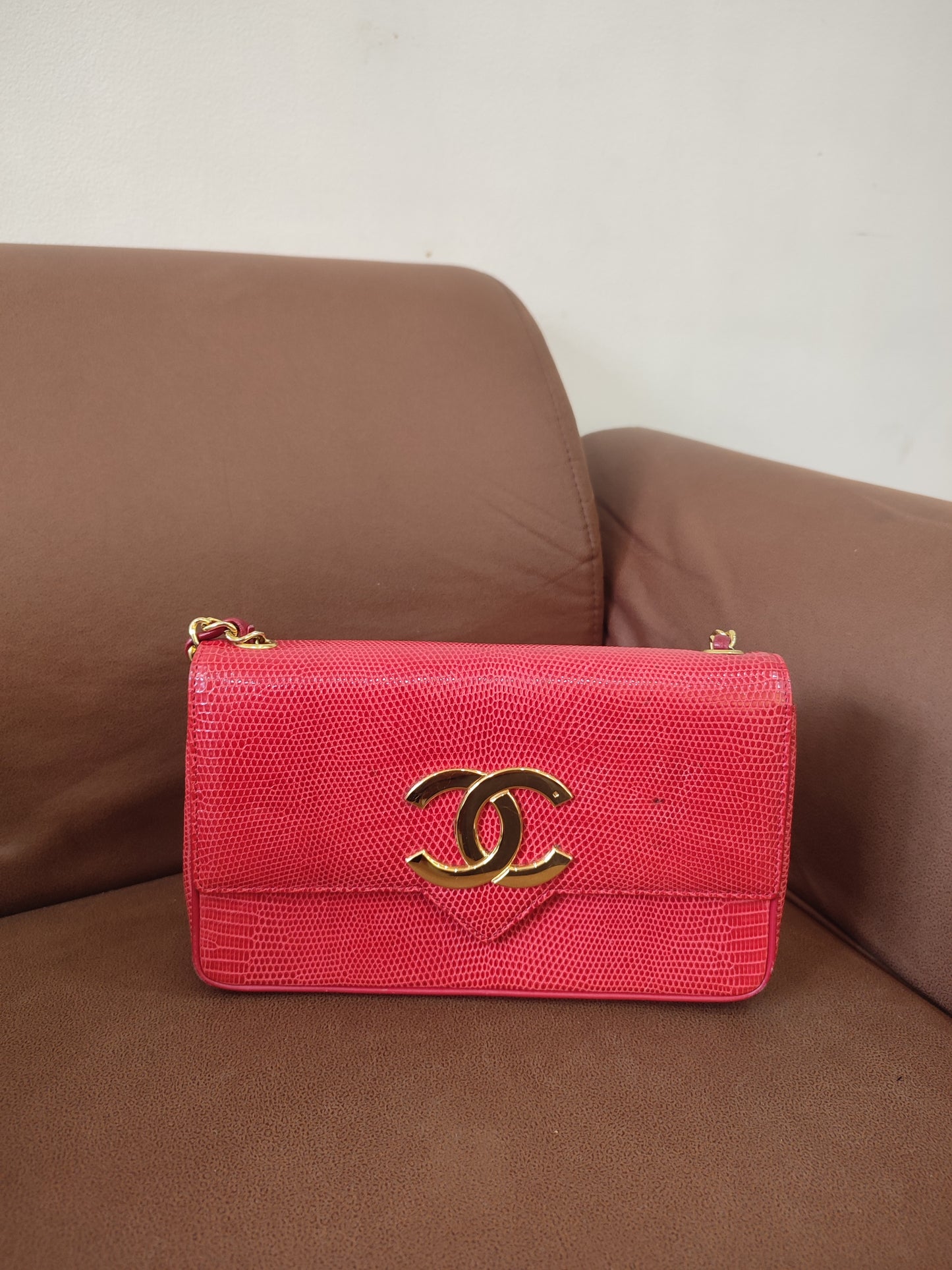 Chanel Vintage Lizard Flap Bag Red Series 1