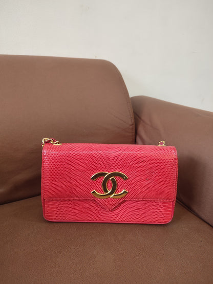 Chanel Vintage Lizard Flap Bag Red Series 1