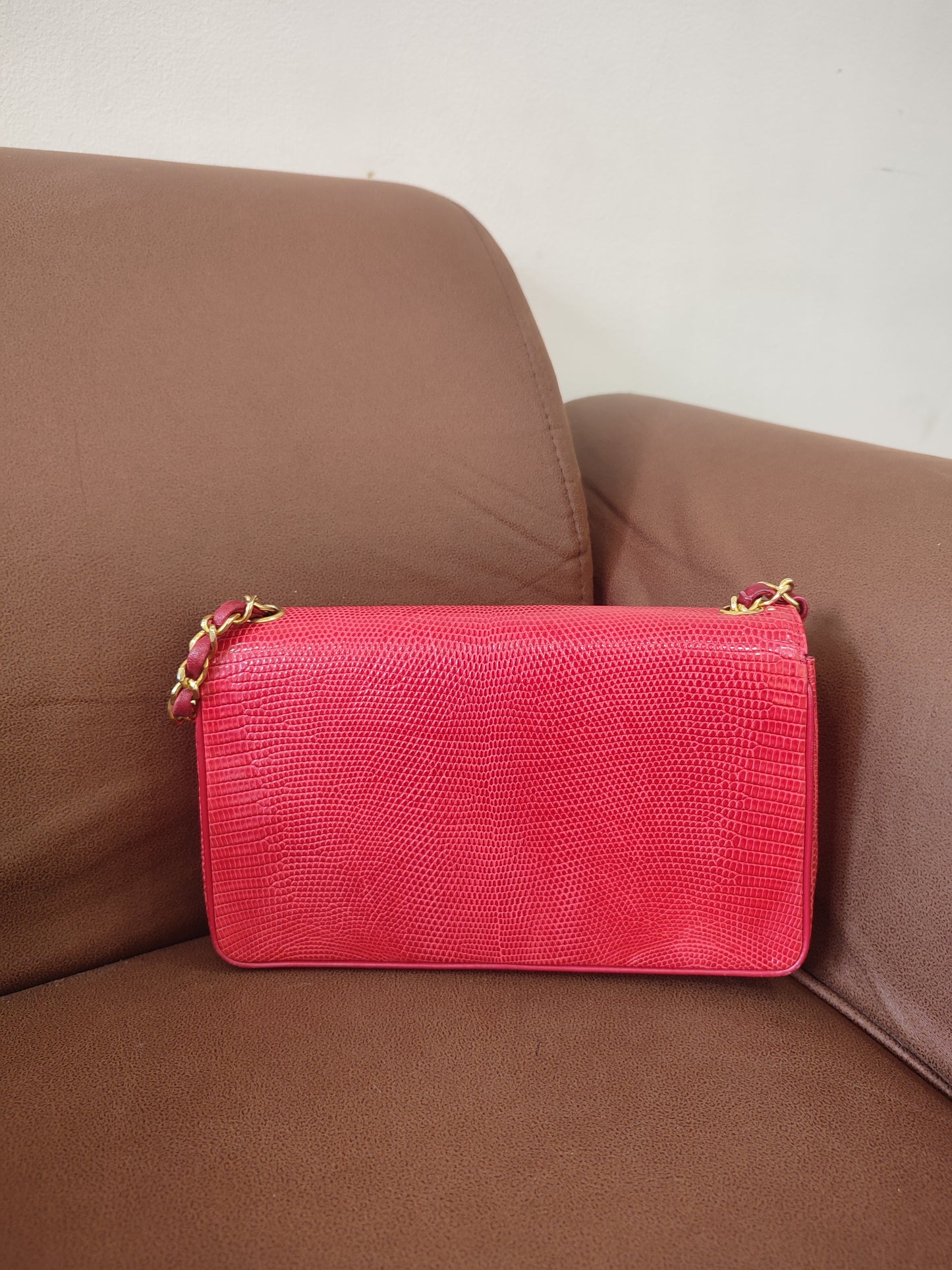 Chanel Vintage Lizard Flap Bag Red Series 1