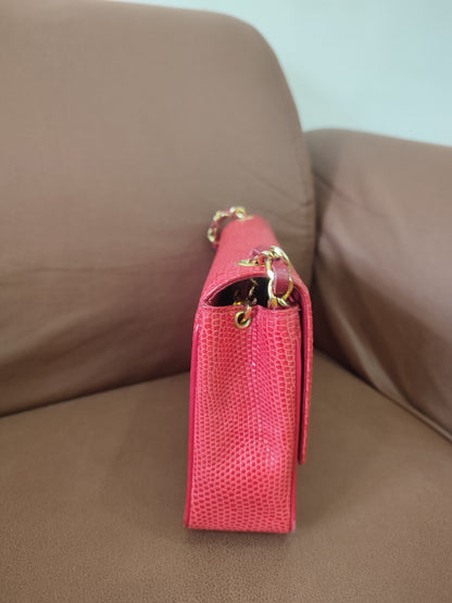 Chanel Vintage Lizard Flap Bag Red Series 1