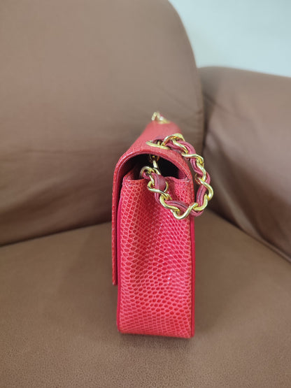 Chanel Vintage Lizard Flap Bag Red Series 1
