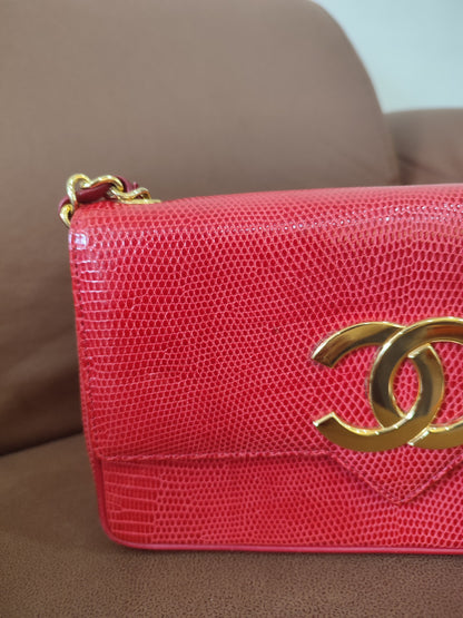 Chanel Vintage Lizard Flap Bag Red Series 1