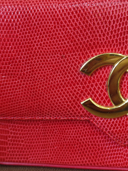Chanel Vintage Lizard Flap Bag Red Series 1