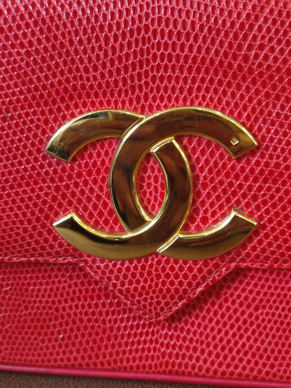 Chanel Vintage Lizard Flap Bag Red Series 1