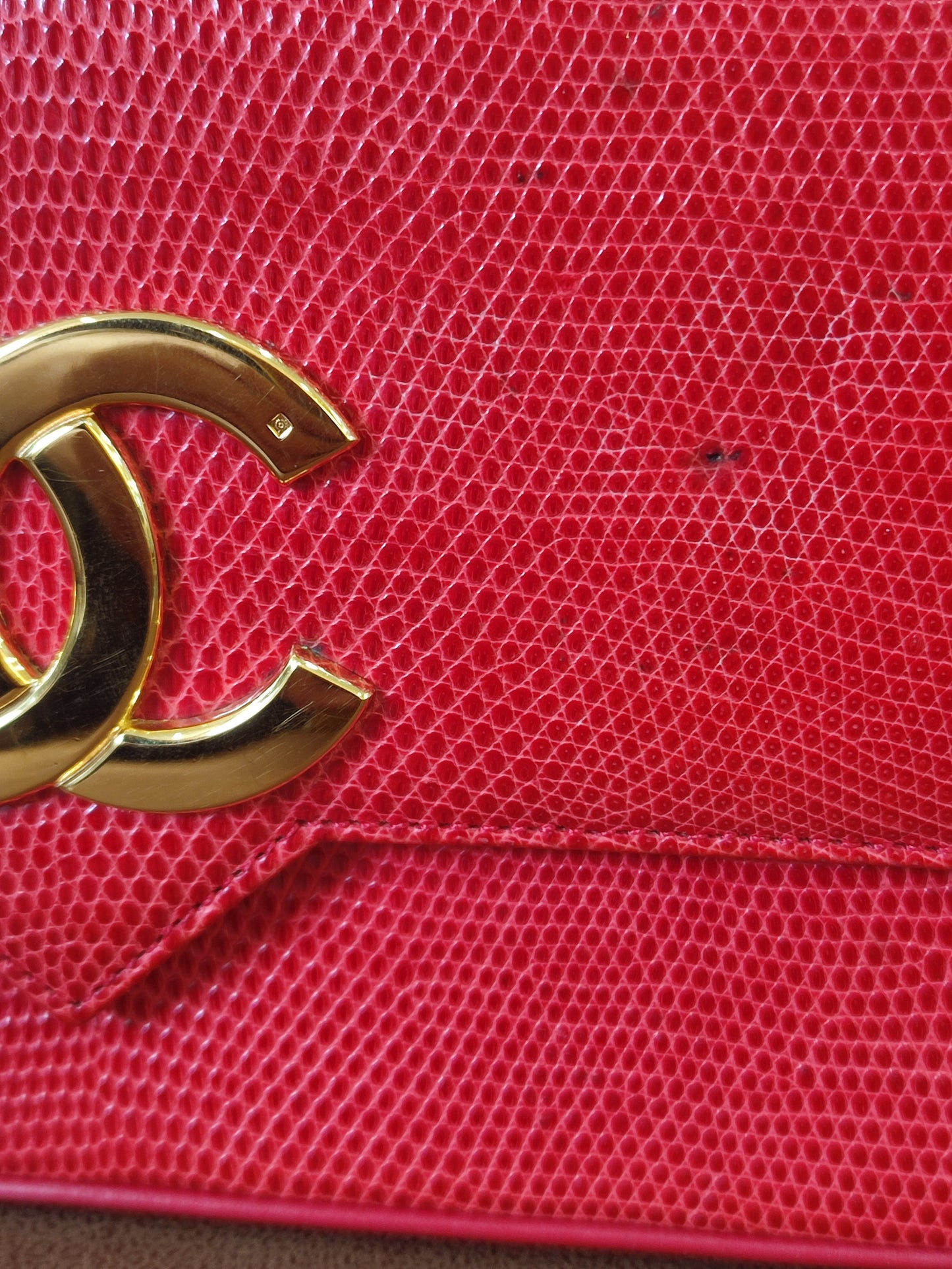 Chanel Vintage Lizard Flap Bag Red Series 1