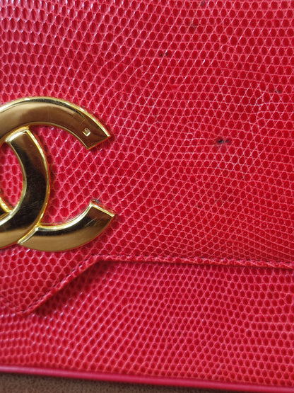 Chanel Vintage Lizard Flap Bag Red Series 1