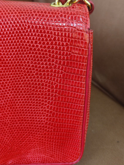 Chanel Vintage Lizard Flap Bag Red Series 1