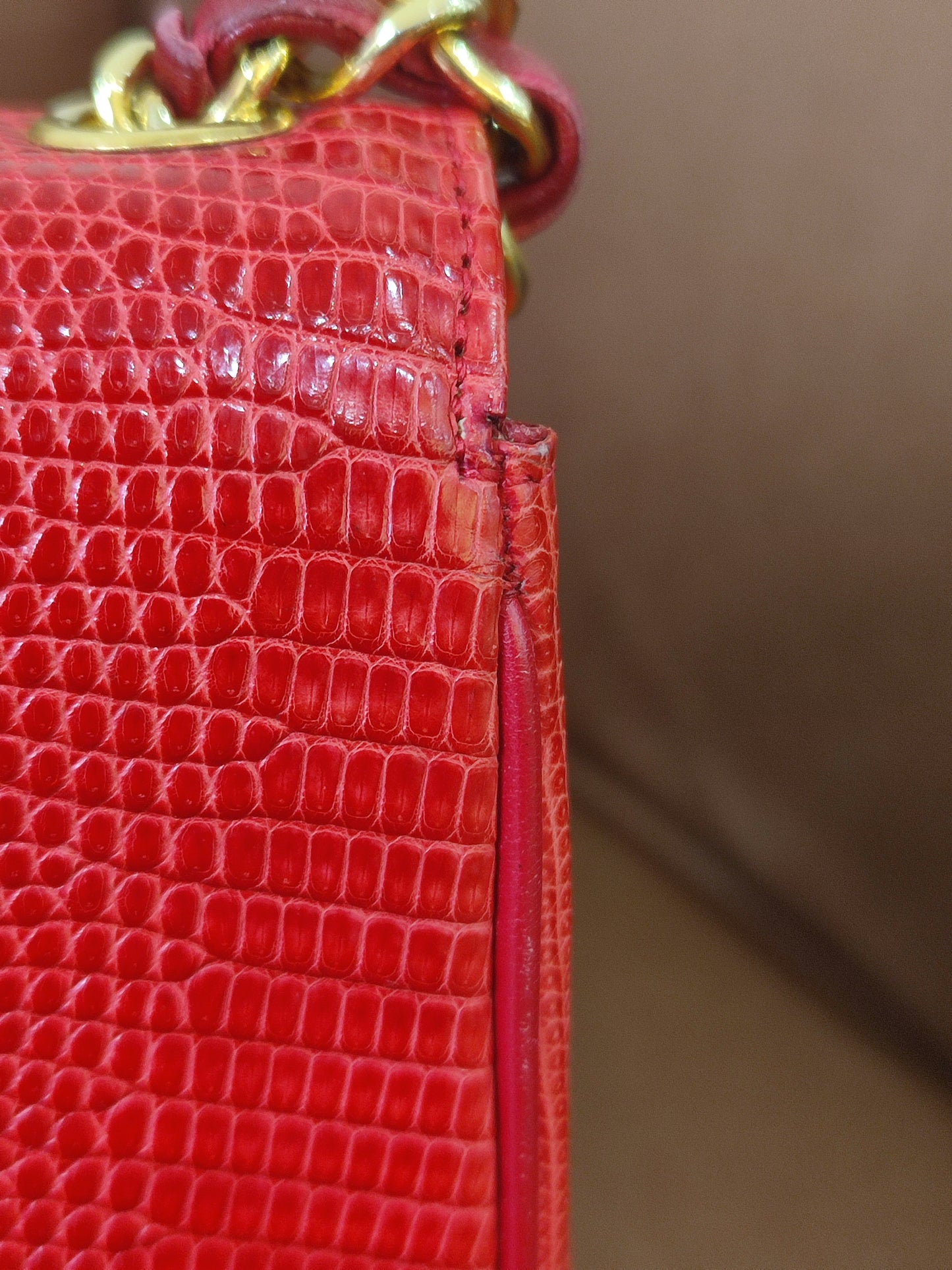 Chanel Vintage Lizard Flap Bag Red Series 1