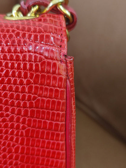 Chanel Vintage Lizard Flap Bag Red Series 1