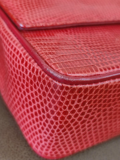 Chanel Vintage Lizard Flap Bag Red Series 1