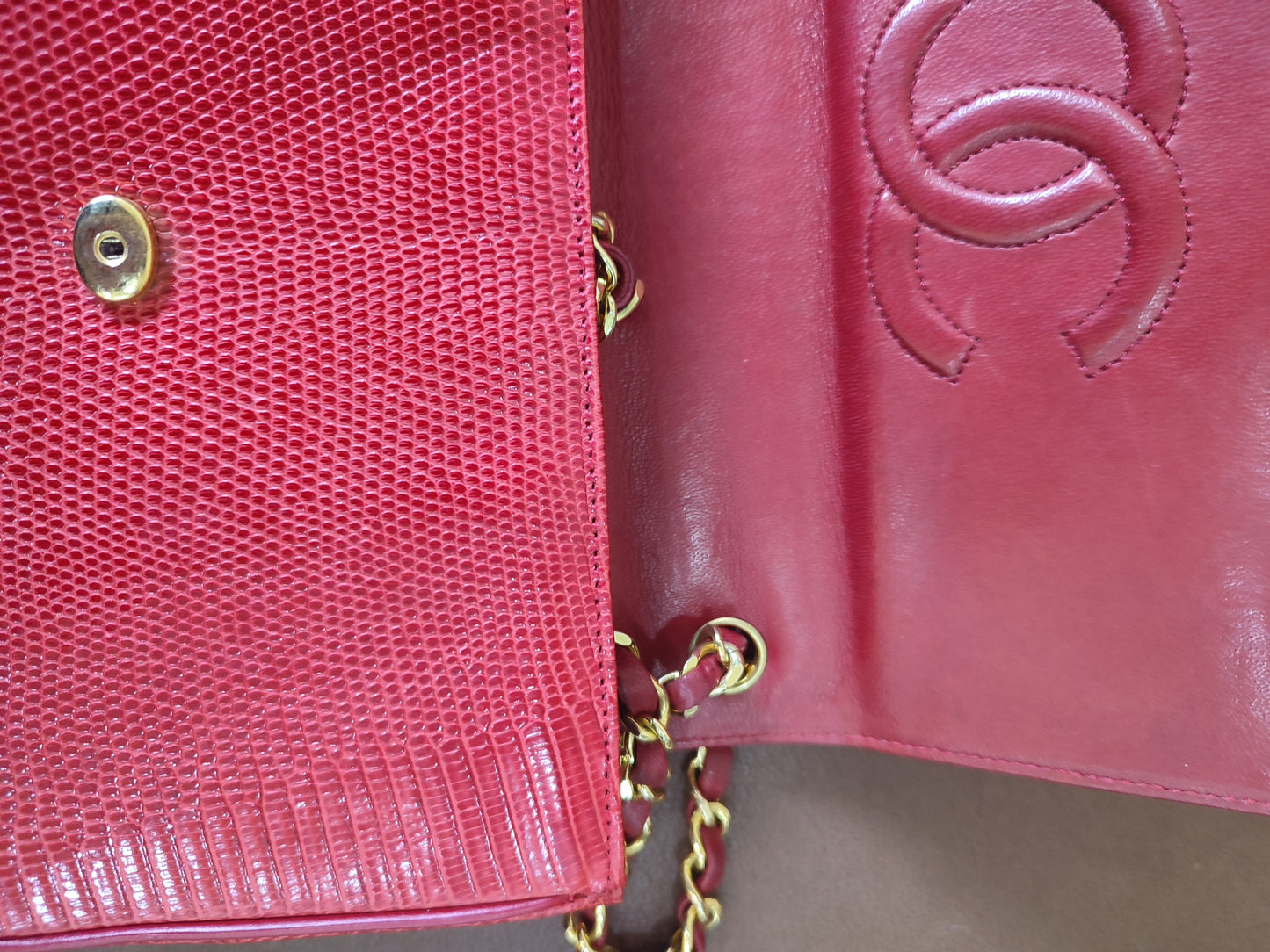 Chanel Vintage Lizard Flap Bag Red Series 1