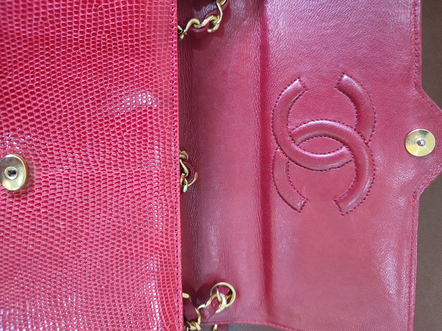 Chanel Vintage Lizard Flap Bag Red Series 1