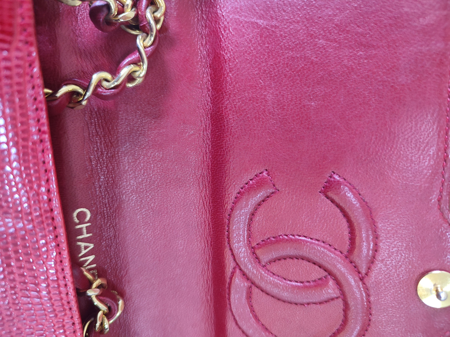 Chanel Vintage Lizard Flap Bag Red Series 1