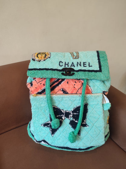 Chanel Spring/Summer 1994 Terry Cloth Backpack Turquoise Series 2