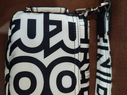 Fendi x Marc Jacobs Vitello Seta Logo Print Black & White Baguette Mini