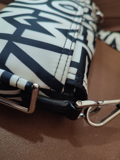 Fendi x Marc Jacobs Vitello Seta Logo Print Black & White Baguette Mini