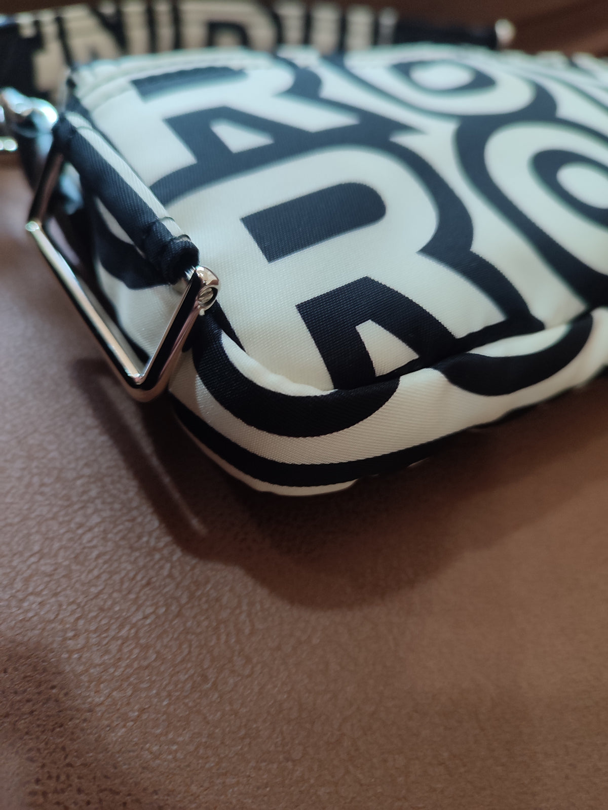 Fendi x Marc Jacobs Vitello Seta Logo Print Black & White Baguette Mini
