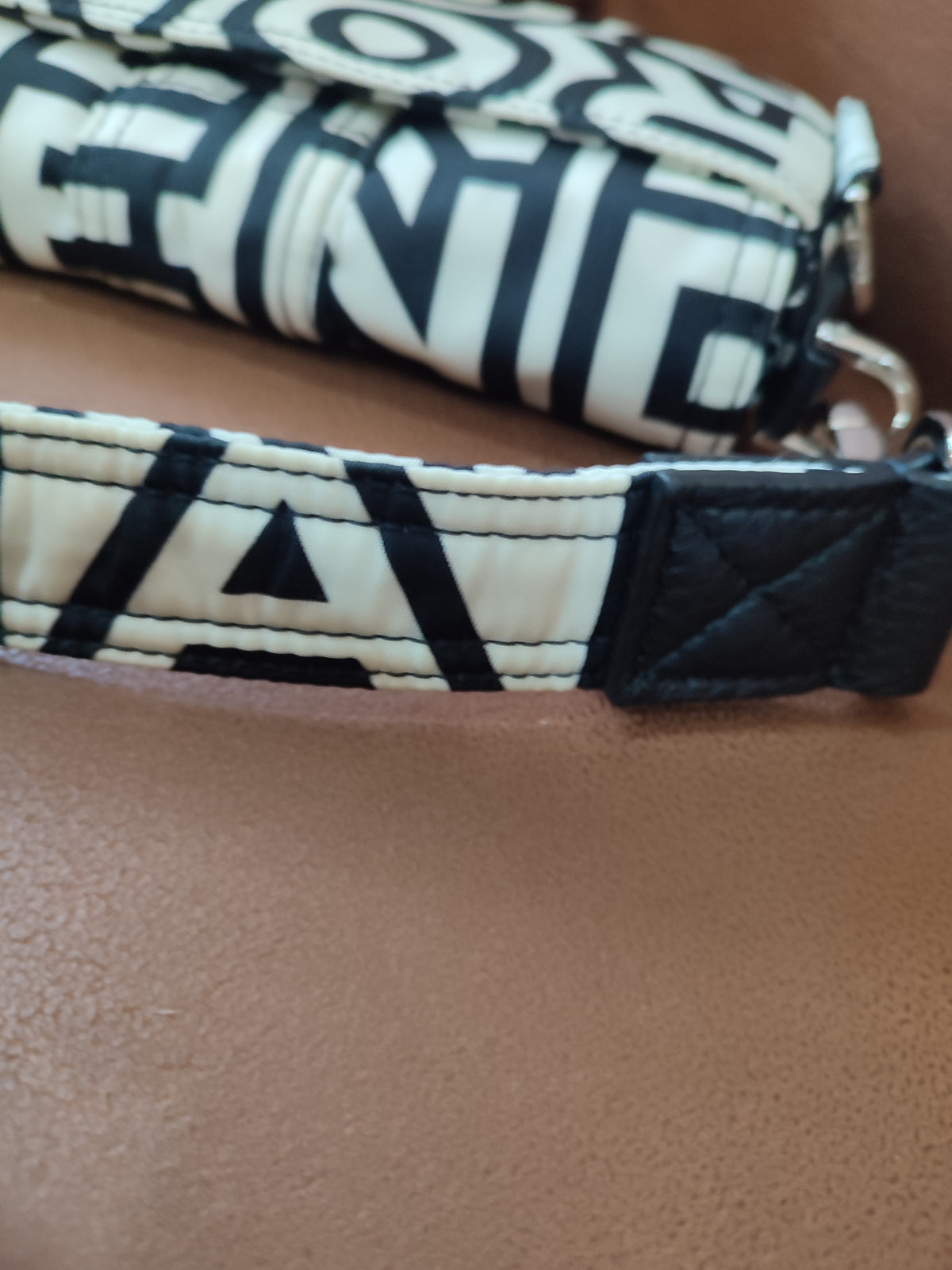 Fendi x Marc Jacobs Vitello Seta Logo Print Black & White Baguette Mini