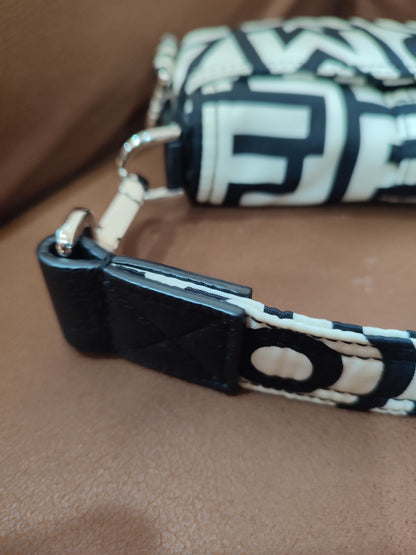 Fendi x Marc Jacobs Vitello Seta Logo Print Black & White Baguette Mini