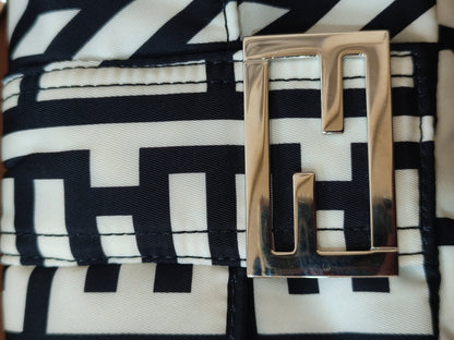 Fendi x Marc Jacobs Vitello Seta Logo Print Black & White Baguette Mini