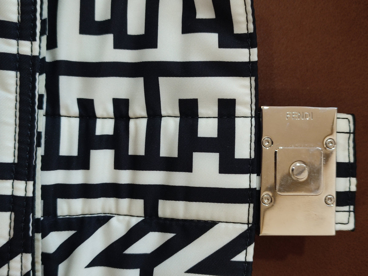 Fendi x Marc Jacobs Vitello Seta Logo Print Black & White Baguette Mini