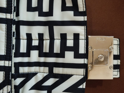 Fendi x Marc Jacobs Vitello Seta Logo Print Black & White Baguette Mini