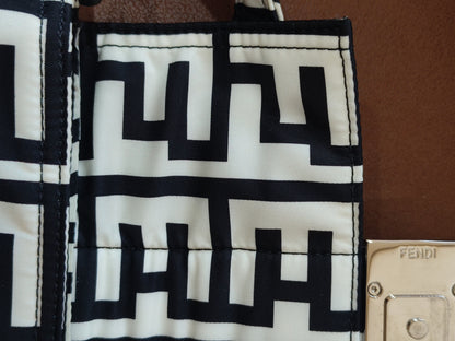Fendi x Marc Jacobs Vitello Seta Logo Print Black & White Baguette Mini