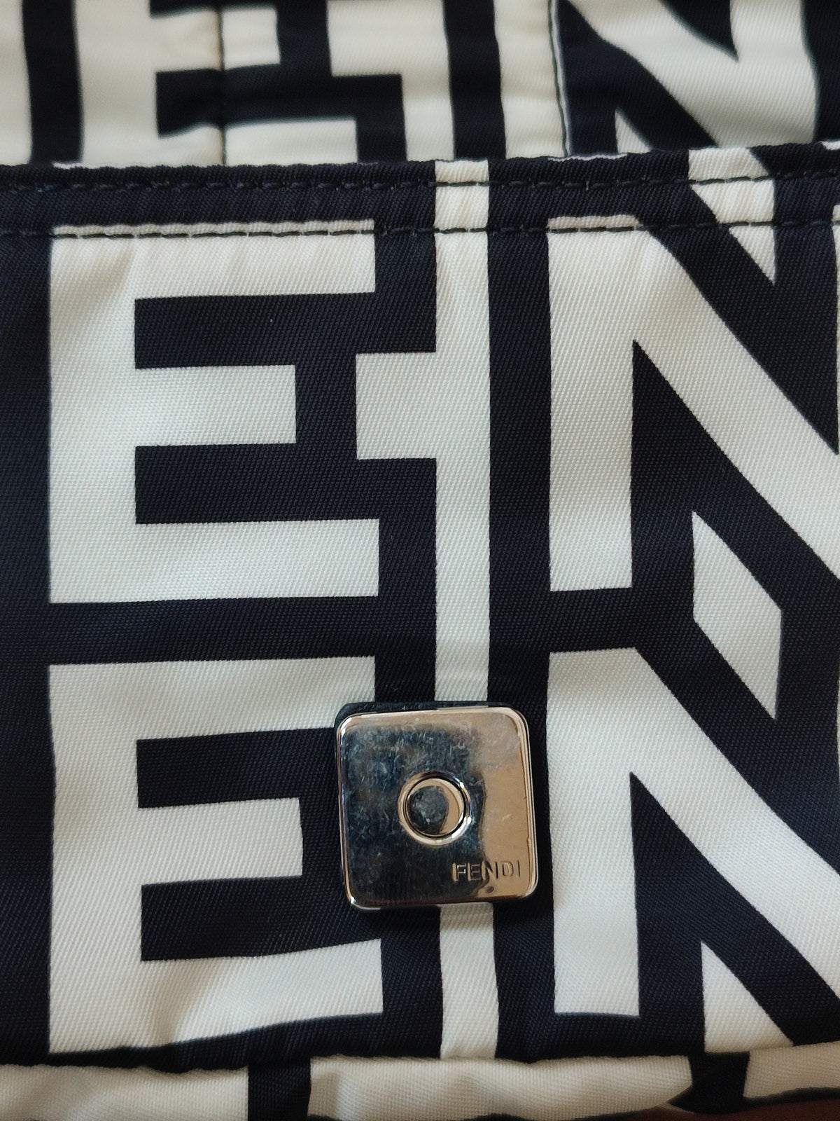Fendi x Marc Jacobs Vitello Seta Logo Print Black & White Baguette Mini