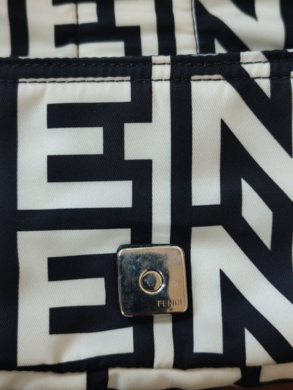 Fendi x Marc Jacobs Vitello Seta Logo Print Black & White Baguette Mini